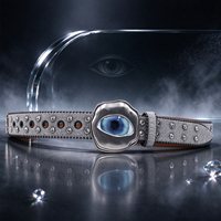 Ceinture unisexe transfrontalière en crin de cheval et strass, ceinture punk à rivets avec boucle œil maléfique 3D et décoration croix en cristal