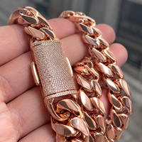 Collier chaîne cubaine en laiton plaqué or rose pour homme, fermoir boîte en zircon, bijoux hip-hop streetwear, plusieurs tailles, vente en gros, personnalisable
