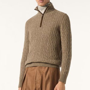 Pull en cachemire torsadé à col montant pour homme, style Old Money, anti-plis, pour affaires, en tricot torsadé - Product Image 1