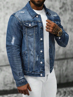 Jaket Denim Kerah Lapel Pria Kancing Depan Vintage Washed Lengan Panjang Kasual Trucker Outerwear