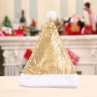 Weihnachtliche Glitzer-Weihnachtsmütze Funkelnde Rot-Silber-Gold Festliche Party-Kostüm-Mütze Weicher Pompon Festliches Weihnachts-Accessoire