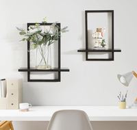 Rak persegi kustom mengambang hitam, rak gantung kayu berbingkai untuk Set dinding 2, dekorasi tanaman Chic Modern