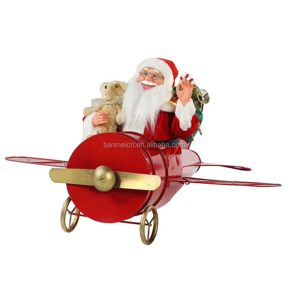 80カスタムクリスマスミュージカルアニメーションサンタクロース赤い飛行機の装飾置物ホリデーオーナメントクリスマスホットギフトサックサンタ