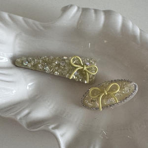 กิ๊บติดผมรูปโบว์คริสตัลสีน้ำเงินหรูหราประดับลูกปัดแบบหรูหราสำหรับผู้หญิง - Product Image 2