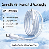 Kabel USB C ke USB C 60W Transparan Jalinan Tipe-C PD Pengisian Cepat Kabel Data 3A untuk Ponsel Huawei Tablet 1m 1.5m 2m