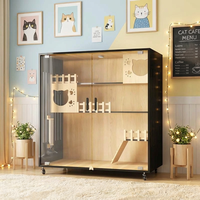 Villa pour chat en bois de luxe, grande surface, avec LED, verre trempé, ventilation, anti-poussière, respirante, pour plusieurs chats