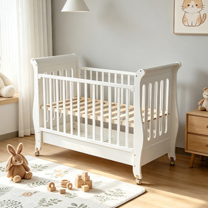 Classic Design White Wooden Sleigh Baby Crib Safety Rails Nursery Baby <strong>Cot</strong> <strong>Bed</strong> <strong>With</strong> Storage <strong>Drawer</strong> - Product Image 4