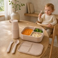 Ensemble d'alimentation pour bébé en silicone de qualité alimentaire personnalisé avec boîte à lunch à 3 compartiments, tasse, fourchette, cuillère, vaisselle pour tout-petits