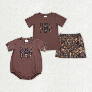 Conjuntos de Dos Piezas para Niños de Verano, Camiseta de Manga Corta para Bebé Niño con Bordado de Camuflaje Marrón, Conjunto para Hermanos - Product Image 1