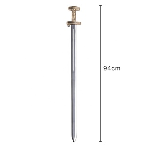 Épée de collection non fonctionnelle en acier véritable 440ss, style Viking Nordique, finition polie miroir, 94 cm, inspiration Moyen-Âge Europe du Nord, électroplaquée - Product Image 2
