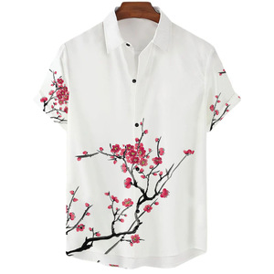 Chemise décontractée pour homme style hawaïen, <span class=keywords><strong>taille</strong></span> XL, motif rayé imprimé numériquement, simple boutonnage, vacances d'été, polyester - Product Image 5