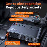 228W Auto-Ladegerät mit 3 Steckdosen, Zigarettenanzünder-Verteiler, 9 USB-C-Anschlüsse, PD45W, einziehbares 1M Verlängerungskabel, Auto-Ladeadapter