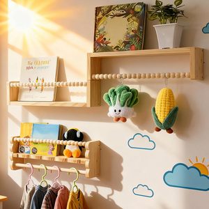 Mensola da Parete <span class=keywords><strong>per</strong></span> <span class=keywords><strong>Cameretta</strong></span> Bambini con Perline in Legno, Decorazione Murale, Mensole Fluttuanti <span class=keywords><strong>per</strong></span> Bambini, Sala Giochi, Camera da Letto - Product Image 2