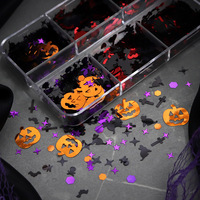 Autocollants de nail art Halloween à 6 compartiments, motifs citrouille, chauve-souris, croix, crâne, chat, mélange de paillettes et de sequins, pour décoration DIY de fête gothique scintillante