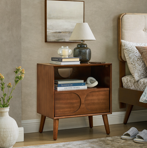 Table de chevet moderne du milieu du siècle avec port de charge USB, ports USB et trou pour prise, et 4 pieds en bois massif, écologique - Product Image 1