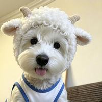 Chapeau pour chien en peluche mignon en forme de petite brebis avec cornes bouclées, accessoire photo pour petit chien, coiffe décorative amusante