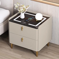 Mesita de Noche Inteligente Moderna y Minimalista de MDF con 2 Cajones, Multifuncional, con Carga Inalámbrica, para Dormitorio Principal y Sala de Estar de Lujo