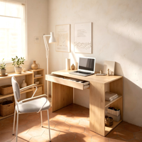 Bureau d'ordinateur modulaire en chêne blanc de 115 cm de large avec 2 étagères latérales, un tiroir long et un espace de rangement pour CPU, idéal pour la maison, le bureau ou la chambre.