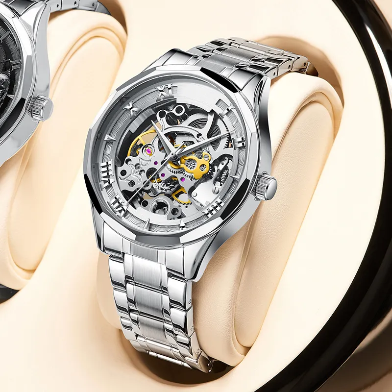 تصميم جديد مخصص OEM ساعة حركة أوتوماتيكية ميكانيكية من الفولاذ المقاوم للصدأ للرجال ساعة فاخرة