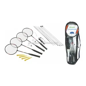 Set raket bulutangkis, tongkat logam dengan jaring Badminton dan Kok Untuk 4 pemain latihan