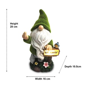 Estatua de Gnomo de Jardín de Resina con Musgo Artificial Flocado, Hecha a Medida, con Luz Solar y Diseño de Pájaro Haciendo la Ola - Product Image 6