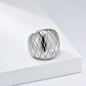 European American Minimalist Grid Pattern Stainless Steel Gold Plated <b>Ring</b> Women's Fashion Jewelry Gift Geometric Design - Product Image 4