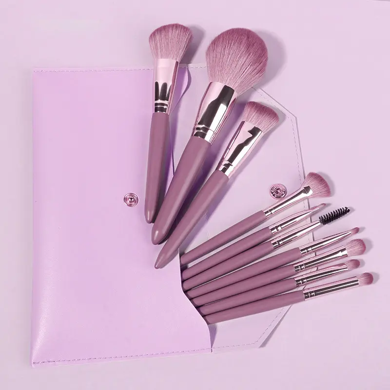 Fashionable Makeup Brush Set 10Pcs with bag purple Foundation Powder Eye shadows Blush Makeup Brushes custom logo wholesale