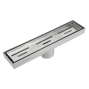 ניקוז רצפתי ליניארי צר מוברש בגודל 12 אינץ' של CUPC עם משטח מקלחת משולב, כולל מגש לניקוז וסוגריים שונים. - Product Image 2
