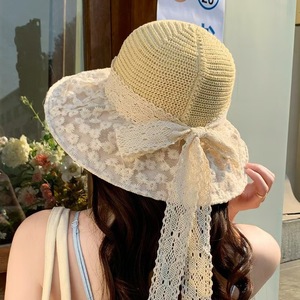 Lace Bow Sun <b>Hat</b> Daisy Flower <b>Straw</b> Bucket <b>Hat</b> Breathable Anti Uv Protection For Women Summer Beach Outdoors - Product Image 2