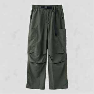 Men's <b>Wide</b> <b>Leg</b> <b>Cargo</b> Pants Elastic Waist Multiple Pockets Workwear Style taffeta Trousers Autumn Breathable Lightweight Green - Product Image 3