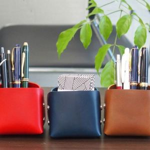 Handmade Retro PU Leather Pen Cup Portable <b>Foldable</b> <b>Desk</b> Organizer for Stationery Office Desktop Storage Holder - Product Image 3