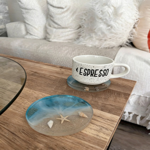Sous-verre en résine et bois style bohème bord de <span class=keywords><strong>mer</strong></span>, isolant thermique motif vague océanique, tapis de table souvenir de voyage en bord de <span class=keywords><strong>mer</strong></span> personnalisable - Product Image 3