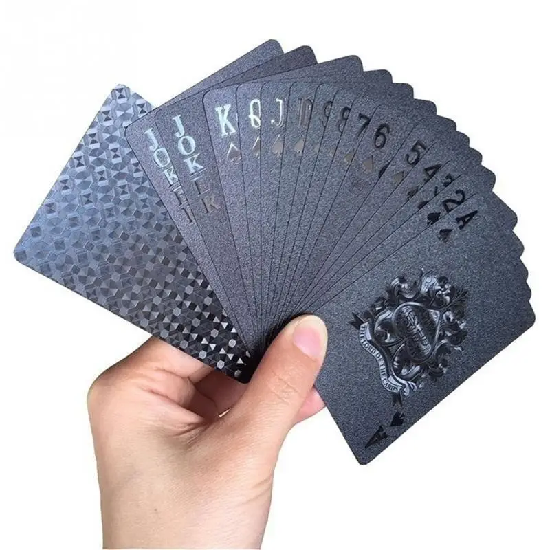Özel renk siyah altın oyun kartı oyun kartı grubu su geçirmez Poker sihirli kurulu oyunu toptan oyun kartı