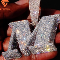 Pendentif Hip-Hop en Argent S925 Personnalisable avec Initiale, Sertissage Mosaïque de Moissanite et Diamants Effet Glacé pour Homme, Bijoux Moissanite