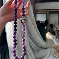 Grand collier de perles en améthyste naturelle de 12 mm, simple rangée, 50 cm de long, élégant et tendance, chaîne de pull pour femme