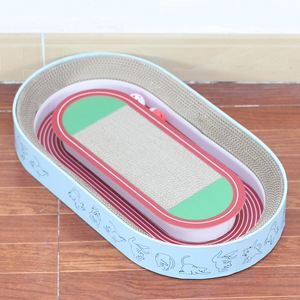 Planche à gratter pour chat, forme ovale, en carton ondulé, avec jouet à bille pour chats, jeu pour animaux de compagnie - Product Image 2