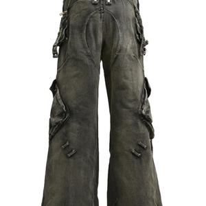Custom Heavyweight Zipper Design Washed Multi Pockets Men <b>Cargo</b> Denim Jeans - Product Image 2
