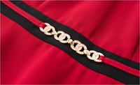 Robe d'été à manches courtes FMY63019 - Robe élégante de style français, jupe cintrée en A avec perles, couleur rouge - Robe pour femmes