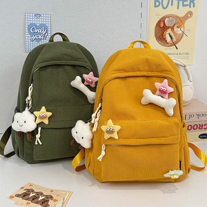 Sac à dos tendance automne/hiver 2024 en velours côtelé et peluche, motif os mignon avec fermeture éclair, style décontracté et polyvalent pour étudiants, style preppy - Product Image 4