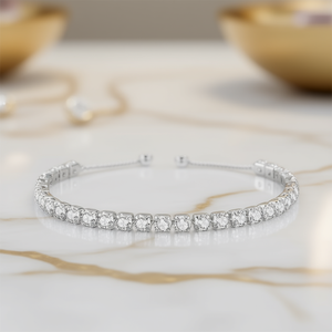 Elegante bracciale con diamanti per donna, in argento, con taglio rotondo brillante, colore naturale G, stile classico, gioielli da indossare tutti i giorni - Product Image 2