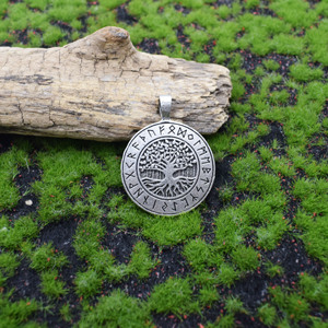 Pendentif Arbre de Vie Viking en Argent Antique avec Runes, Amulette Gravée Mythologie <span class=keywords><strong>Nordique</strong></span>, Bijou Charme, Cadeau pour Adultes - Product Image 4