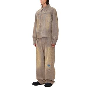 New Arrivals Wholesale Fashion Casual Semi-oversized Fit <b>Corduroy</b> and Denim Fabric Carid Aging Trucker <b>Jacket</b> - Product Image 2