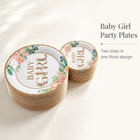 Assiettes en papier pour bébé fille, imprimées de fleurs dorées, jetables, rondes, pour fête de naissance