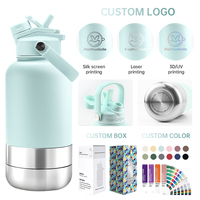 Distributeur d'eau pour animaux de compagnie personnalisé, bouteille d'eau de voyage pour animaux de compagnie de 32 oz, bouteille d'eau pour chien portable multifonctionnelle en acier inoxydable isolée 3 en 1
