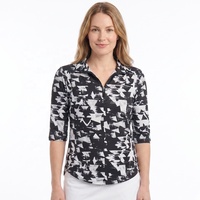 Haut de sport athlétique respirant à manches 3/4 et demi-zip pour femme, protection solaire, séchage rapide, idéal pour le golf et les activités de plein air