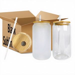 Lot de 50 verres à boire élégants de 16 oz, verres à bière transparents avec couvercle en bambou pour la sublimation et les films UV DTF - Product Image 1