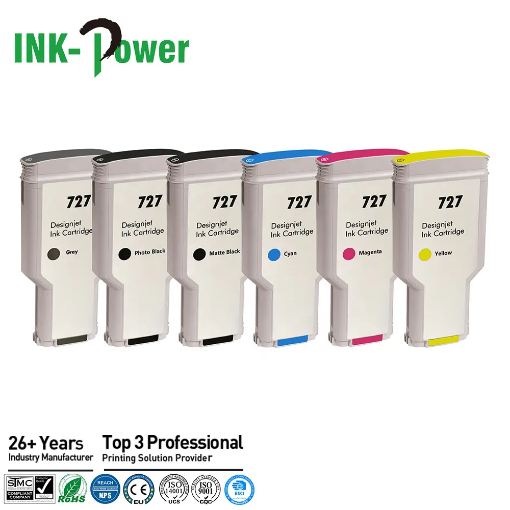 Mürekkep-güç 727 Premium uyumlu renk teneke mürekkep püskürtmeli Reman mürekkep HP için kartuş HP727 Designjet T920 yazıcı