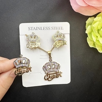 Bijoux en gros Big Crown, ensemble de fiançailles en acier inoxydable plaqué or 18 carats, accessoires de mode