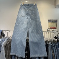 Nouveau Jean en Denim Décontracté Brillant Coupe Droite pour Femme, Style Industriel Européen, Taille Classique, Haute Qualité, Été Hiver
