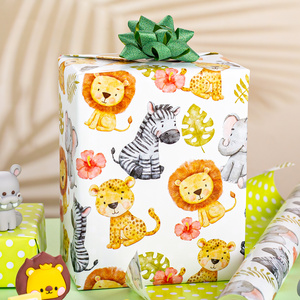 Avocado Green Baby Shower Wrapping <b>Paper</b> Reversible Cute Personalized Safari Animal Polka Dot Newborn - Product Image 1